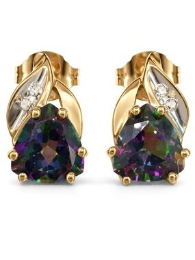 🔴🆑Authentic 10K Real Gold and Mystic Stone Stud Earrings🆑🔴